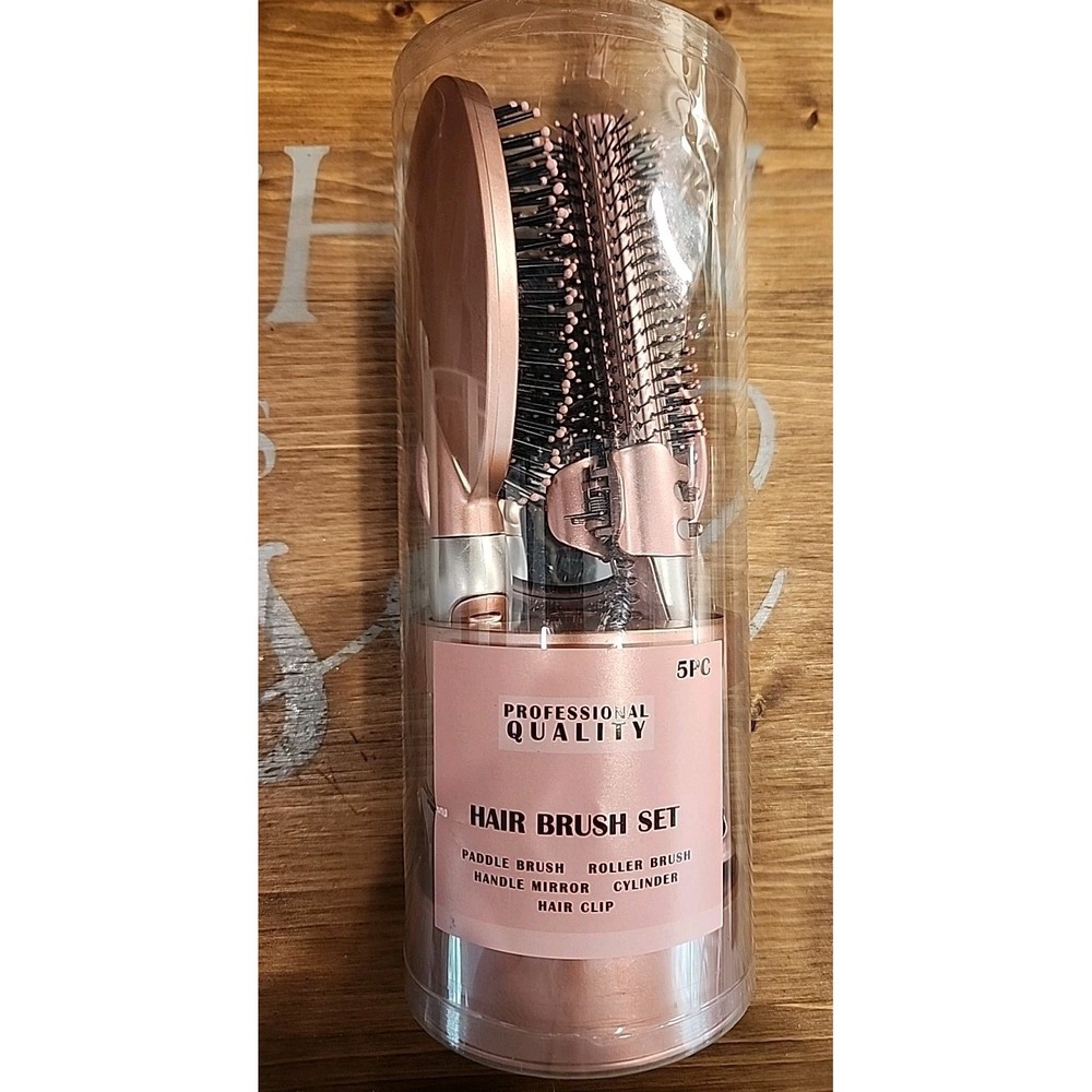5 Pc Hair Brush Set Great Gift Beauty Tools Paddle Brush Roller Handle Mirror